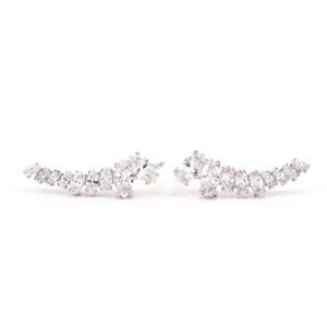 Crystal Ear Climber Earrings Silver Marquise Cut